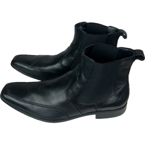 Kenneth Cole New York Men’s Black Leather Boots Size 11M Square Toe - Picture 1 of 12